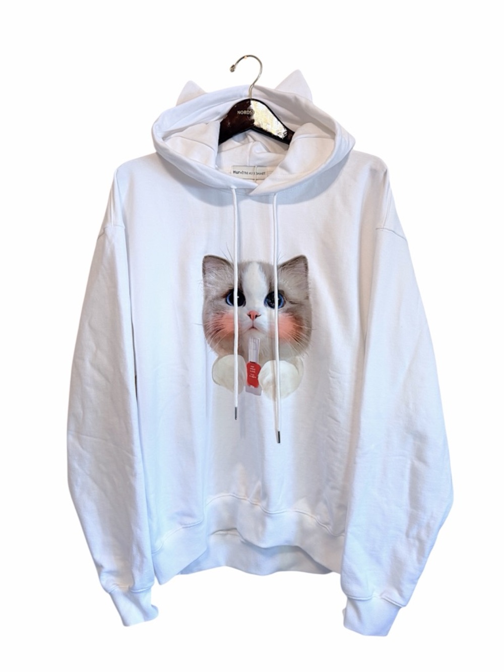 Hur X Etre Au Sommet Cat Ears Graphic Oversized Hoodie, White Nwt One Size